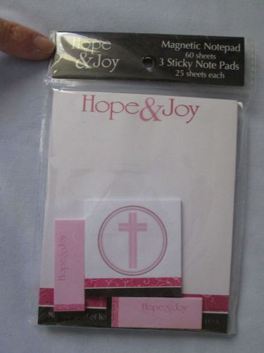 &#034;Hope &amp; Joy&#034; Magnetic Notepad , 3 Sticky Note Pads NEW