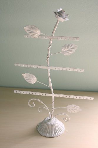 White metal rose and leaves earrings jewelry display stand rack holder