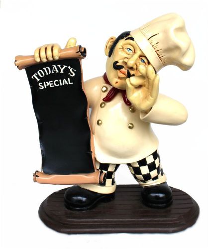 Todays menu chef sign chalk board with hat and mustache statue sculpture for sale