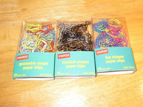 New Lot 3 -  NOS 90 Staples Designs Paper Clips Vinyl Coated music hands hearts