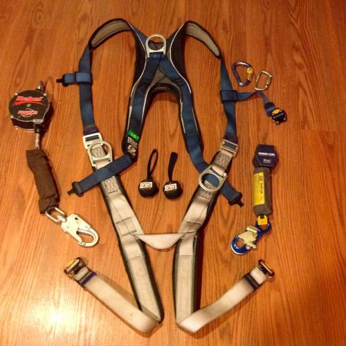 Sala Safety Harness Large Exofit 15&#039; Cable Retractable 6&#039; Lanyard Climbing Gear