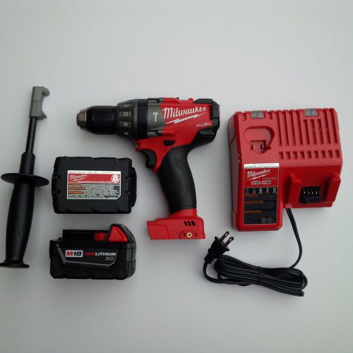 Milwaukee fuel 2604-20 18v hammer drill, (2) 48-11-1828 batteries, charger m18 for sale
