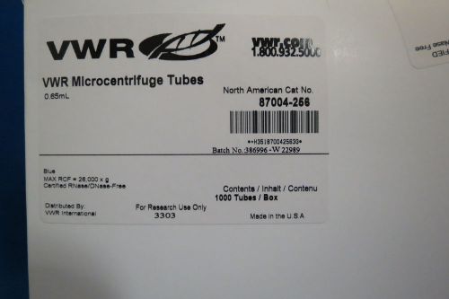 Qty 1000 VWR Microcentrifuge Tubes PP 0.65mL w/ Attached Caps # 87004-256 Blue