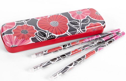 Vera Bradley Pencil Set With Tin in Cheery Blossoms