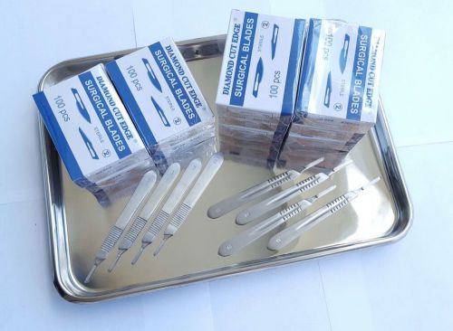 Surgical Scalpel Blades #10,11,12,15,20,21,22,23,24,25 + #3 &amp; #4 Handles + Tray