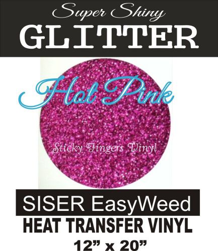 Hot pink siser iron on glitter heat transfer vinyl 20&#034; x 12&#034; sheet for  t shirt for sale