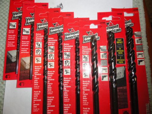8 Piece Assorted Vermont American Hammer Drill Bits, 3/16, 1/4, 5/16, 3/8, 1/2