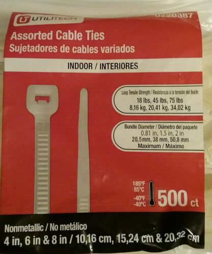Utilitech Assorted Nylon Cable Zip Ties 4&#034;, 6&#034;, 8&#034; 500 Count
