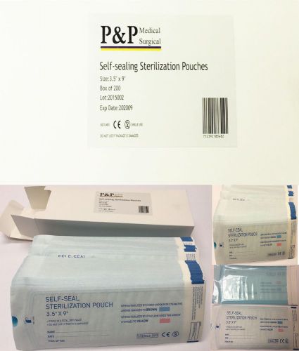 Self seal sterilization pouch 3.5&#034; x 9&#034; box of 3200 indicator strip p&amp;p pp-sp1 for sale