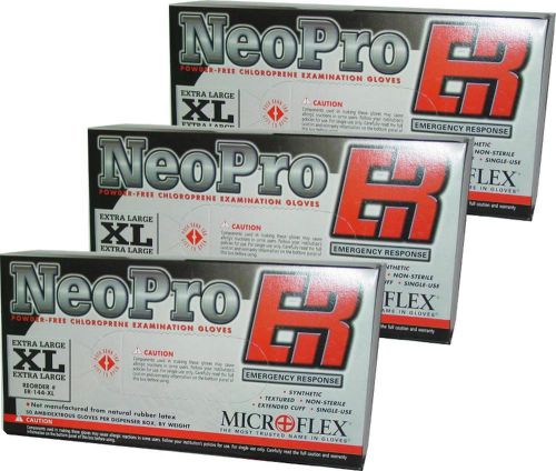 Microflex NeoPro ER 3 Boxes of 50 Gloves Chloroprene Medium THICK Emergency EMT