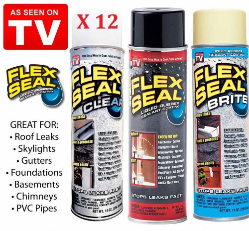 Case of 12 Flex Seal Liquid Rubber Sealant Coating Spray Cans, 14 oz each. NEW