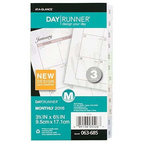 Day Runner Two Page Per Month Refill 2016, 12 Months, Loose-Leaf, Size 3, 3.75 x
