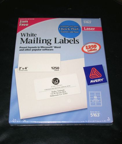 Avery 5163 Laser White Mailing Labels 2 x 4 box of 1250 jam free office shipping
