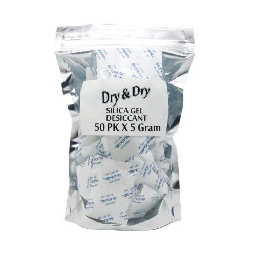 5 Gram Pack of 50 &#034;Dry&amp;dry&#034; Silica Gel Packets Desiccant Dehumidifiers