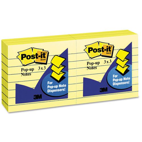 New 6 X 100 Sheets Post-it Pop-Up Note Refills, 3 x 3, Canary Yellow, Lined