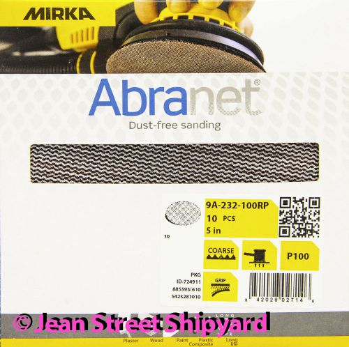 10 Pk Mirka Abranet 5 in Grip Mesh Dust Free Sanding Disc 9A-232-100RP 100 Grit