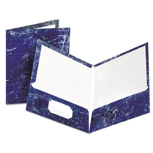 Oxford Marble Design Laminated High Gloss Twin Pocket Folder,Navy, 25/box