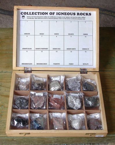 Igneous Rocks Collection in Wooden Box Polished Educational easy to use