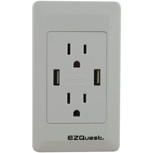 Ezquest X73692 Plug n&#039; Charge Wall Socket w/2 USB Ports &amp; 2 Outlets