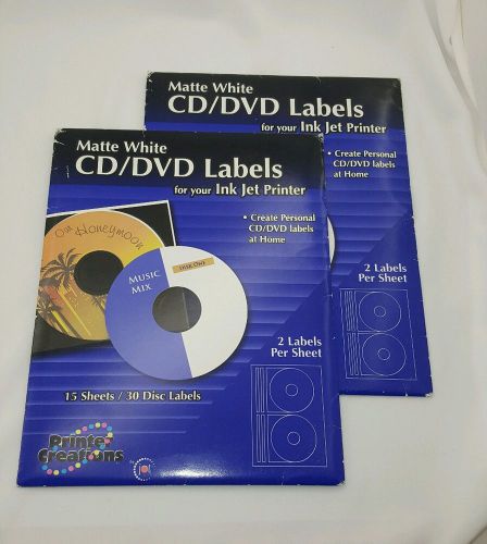 Matte White CD DVD Labels Set of 2 15 Sheets 30 Disc Lables Per Pack Ink Jet