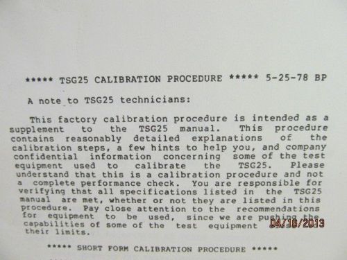 TEKTRONIX TSG25 Calibration Procedure (05/25/78)