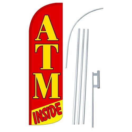 2 ATM INSIDE Wide Windless Swooper Flag Jumbo Banner Kit made in USA RED (TWO)