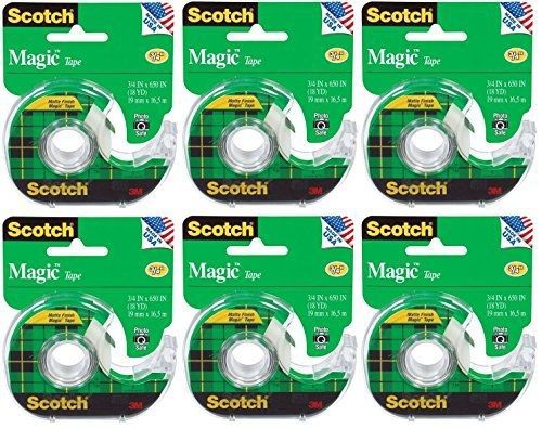 Scotch 3M 122 Magic Tape, 3/4 x 650 Inches (Pack of 6)