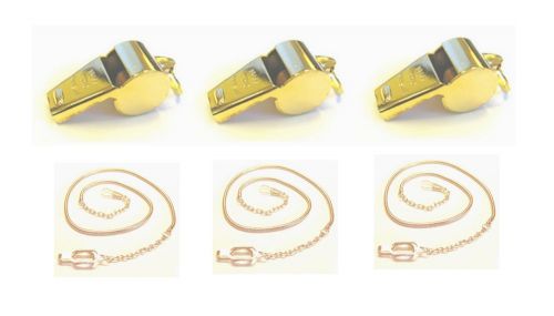 Long Range Gold Tone Whistles **3 PACK** With Chain
