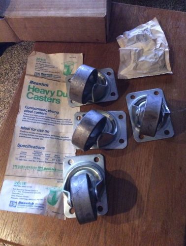 Nos bassick lot of (4) 2-1/2&#034; hd steel swivel casters plate mounted-made in usa for sale