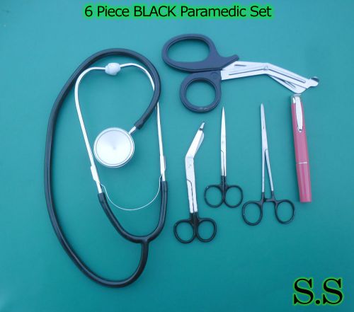 6 Piece BLACK Paramedic Set - Diagnostic EMT Nursing EMS Emergency Sprague