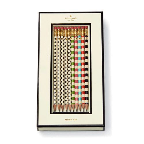 Kate Spade Pencil Set - Dot the I&#039;s - Half Dot, Half Colored Stripe
