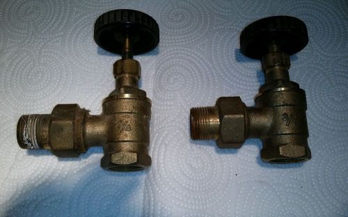Pair of 3/4&#034; hot water steam radiator angle valves brass b&amp;k for sale