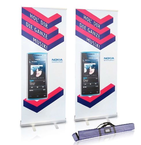 Retractable banner stand 33“ x 79“ + free custom print with BLOCKOUT media