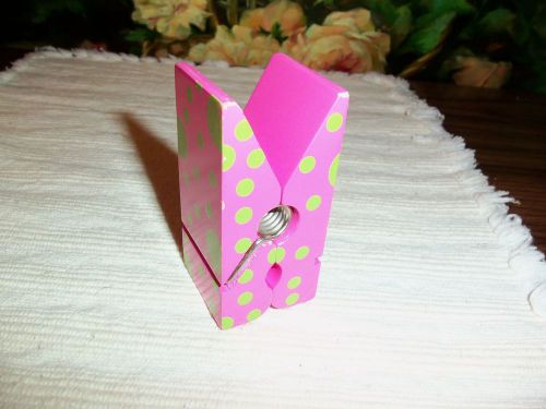 Adorable Hot Pink &amp; Green Polka Dot Wood Giant Desk Accessory Paper Clip