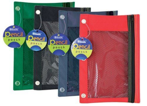 Bazic 3-Ring Pencil Pouch with a Mesh Window Colors May Vary (803) 1 Unit