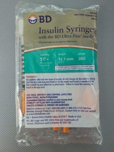 BD Syringe 1mL 12.7mm 30G pack of 10 Syringes