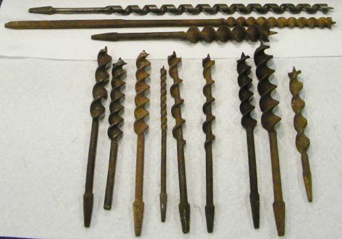 old drill bits, &#034;Auger&#034;, Total of (11), Different sizes,