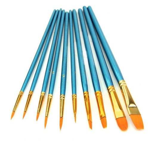 10 pcs artists paint brush set acrylic watercolor round pointed tip nylon hair for sale