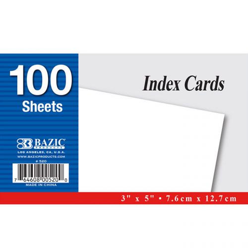 BAZIC 100 Ct. 3&#034; X 5&#034; Unruled White Index Card  of-36