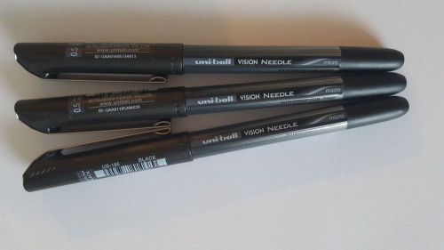 Quality Uni-ball Black Pens With Ink,  Rollerball Needle Vision, Waterproof !!
