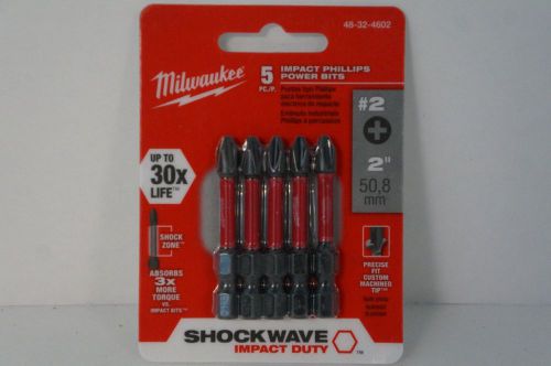 5 pack milwaukee 48-32-4602 #2 phillips shockwave 2&#034; impact duty steel power bit for sale