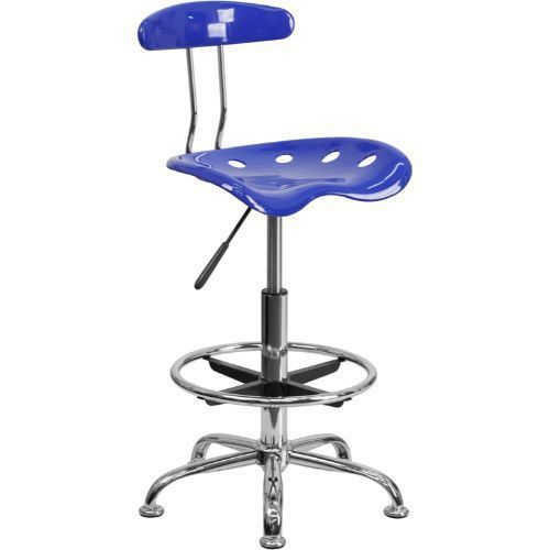 Vibrant Nautical Blue and Chrome Drafting Stool with Tractor Seat FLALF215NAUTIC