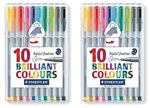 Staedtler Triplus Fineliner Pens , 2 Packs of 10 Assorted Colors (334SB10)