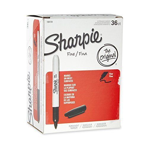 Sanford Sharpie Permanent Markers, Fine Point, Black, Box of 36