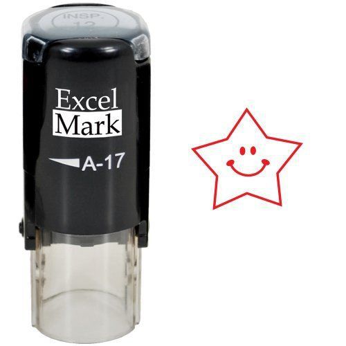 ExcelMark Round Teacher Stamp - HAPPY STAR - RED INK