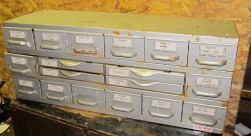Vintage equipto steel industrial parts bin/file 18 drawer cabinet steampunk j354 for sale