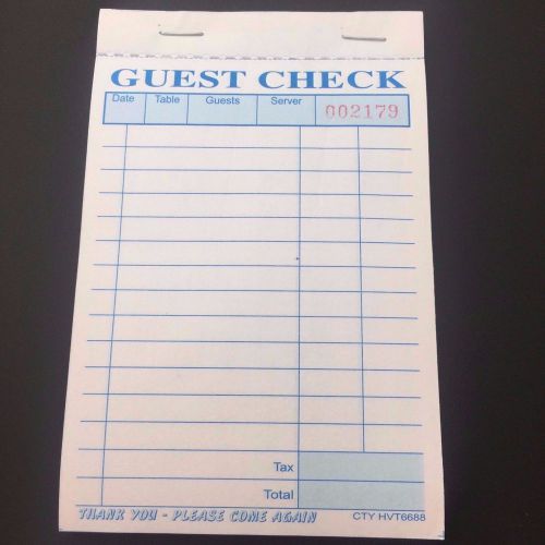 Guest Check Carbonless, 3 Part Booked, Pack of 10 Books 330 checks