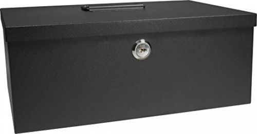 Barska 12-inch cash box and 6 compartment tray with key lock for sale