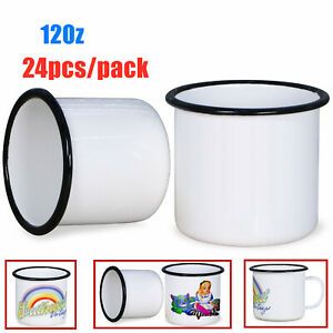 12oz Sublimation Blank White Enamel Mug with Black Rim 24pcs/pack