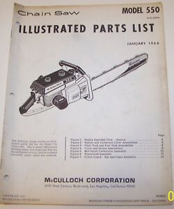 McCULLOCH CHAIN SAW MODEL 550 (P/N 63450) OEM ILLUSTRATED PARTS LIST